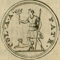 An illustration from Numismata ærea imperatorum, augustarum, et cæsarum, in coloniis, municilpiis, et urbibus jure latio donatis, ex omni modulo percussa (1695)