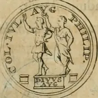 An illustration from Numismata ærea imperatorum, augustarum, et cæsarum, in coloniis, municilpiis, et urbibus jure latio donatis, ex omni modulo percussa (1695)