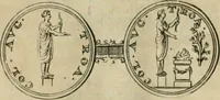 An illustration from Numismata ærea imperatorum, augustarum, et cæsarum, in coloniis, municilpiis, et urbibus jure latio donatis, ex omni modulo percussa (1695)