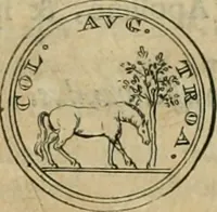 An illustration from Numismata ærea imperatorum, augustarum, et cæsarum, in coloniis, municilpiis, et urbibus jure latio donatis, ex omni modulo percussa (1695)