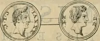 An illustration from Numismata ærea imperatorum, augustarum, et cæsarum, in coloniis, municilpiis, et urbibus jure latio donatis, ex omni modulo percussa (1695)