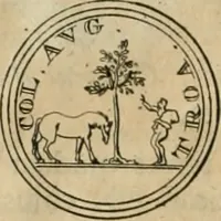 An illustration from Numismata ærea imperatorum, augustarum, et cæsarum, in coloniis, municilpiis, et urbibus jure latio donatis, ex omni modulo percussa (1695)