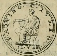 An illustration from Numismata ærea imperatorum, augustarum, et cæsarum, in coloniis, municilpiis, et urbibus jure latio donatis, ex omni modulo percussa (1695)
