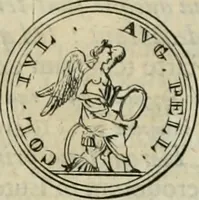 An illustration from Numismata ærea imperatorum, augustarum, et cæsarum, in coloniis, municilpiis, et urbibus jure latio donatis, ex omni modulo percussa (1695)