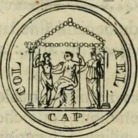 An illustration from Numismata ærea imperatorum, augustarum, et cæsarum, in coloniis, municilpiis, et urbibus jure latio donatis, ex omni modulo percussa (1695)