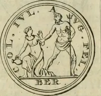 An illustration from Numismata ærea imperatorum, augustarum, et cæsarum, in coloniis, municilpiis, et urbibus jure latio donatis, ex omni modulo percussa (1695)