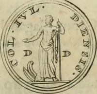 An illustration from Numismata ærea imperatorum, augustarum, et cæsarum, in coloniis, municilpiis, et urbibus jure latio donatis, ex omni modulo percussa (1695)