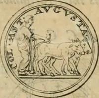 An illustration from Numismata ærea imperatorum, augustarum, et cæsarum, in coloniis, municilpiis, et urbibus jure latio donatis, ex omni modulo percussa (1695)
