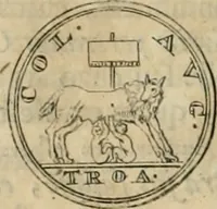 An illustration from Numismata ærea imperatorum, augustarum, et cæsarum, in coloniis, municilpiis, et urbibus jure latio donatis, ex omni modulo percussa (1695)