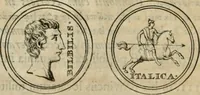 An illustration from Numismata ærea imperatorum, augustarum, et cæsarum, in coloniis, municilpiis, et urbibus jure latio donatis, ex omni modulo percussa (1695)