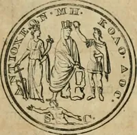 An illustration from Numismata ærea imperatorum, augustarum, et cæsarum, in coloniis, municilpiis, et urbibus jure latio donatis, ex omni modulo percussa (1695)