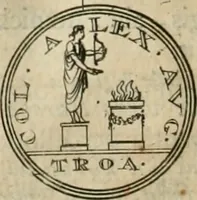 An illustration from Numismata ærea imperatorum, augustarum, et cæsarum, in coloniis, municilpiis, et urbibus jure latio donatis, ex omni modulo percussa (1695)