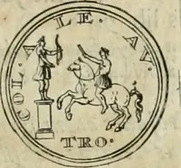 An illustration from Numismata ærea imperatorum, augustarum, et cæsarum, in coloniis, municilpiis, et urbibus jure latio donatis, ex omni modulo percussa (1695)