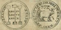 An illustration from Numismata ærea imperatorum, augustarum, et cæsarum, in coloniis, municilpiis, et urbibus jure latio donatis, ex omni modulo percussa (1695)