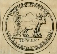 An illustration from Numismata ærea imperatorum, augustarum, et cæsarum, in coloniis, municilpiis, et urbibus jure latio donatis, ex omni modulo percussa (1695)