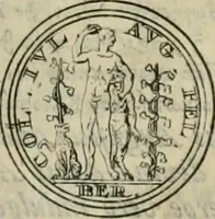 An illustration from Numismata ærea imperatorum, augustarum, et cæsarum, in coloniis, municilpiis, et urbibus jure latio donatis, ex omni modulo percussa (1695)