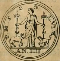 An illustration from Numismata ærea imperatorum, augustarum, et cæsarum, in coloniis, municilpiis, et urbibus jure latio donatis, ex omni modulo percussa (1695)