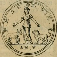 An illustration from Numismata ærea imperatorum, augustarum, et cæsarum, in coloniis, municilpiis, et urbibus jure latio donatis, ex omni modulo percussa (1695)
