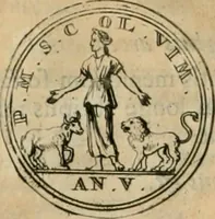 An illustration from Numismata ærea imperatorum, augustarum, et cæsarum, in coloniis, municilpiis, et urbibus jure latio donatis, ex omni modulo percussa (1695)