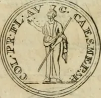 An illustration from Numismata ærea imperatorum, augustarum, et cæsarum, in coloniis, municilpiis, et urbibus jure latio donatis, ex omni modulo percussa (1695)