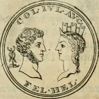 An illustration from Numismata ærea imperatorum, augustarum, et cæsarum, in coloniis, municilpiis, et urbibus jure latio donatis, ex omni modulo percussa (1695)