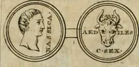 An illustration from Numismata ærea imperatorum, augustarum, et cæsarum, in coloniis, municilpiis, et urbibus jure latio donatis, ex omni modulo percussa (1695)