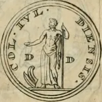 An illustration from Numismata ærea imperatorum, augustarum, et cæsarum, in coloniis, municilpiis, et urbibus jure latio donatis, ex omni modulo percussa (1695)