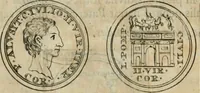 An illustration from Numismata ærea imperatorum, augustarum, et cæsarum, in coloniis, municilpiis, et urbibus jure latio donatis, ex omni modulo percussa (1695)