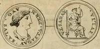 An illustration from Numismata ærea imperatorum, augustarum, et cæsarum, in coloniis, municilpiis, et urbibus jure latio donatis, ex omni modulo percussa (1695)