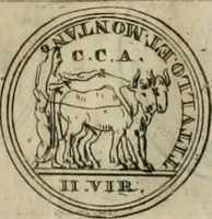 An illustration from Numismata ærea imperatorum, augustarum, et cæsarum, in coloniis, municilpiis, et urbibus jure latio donatis, ex omni modulo percussa (1695)