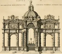 An illustration from Numismata summorum pontificum Templi Vaticani fabricam indicantia, chronologica ejusdem fabricae narratione ac multiplici eruditione explicata. Atque uberiori numismatum omnium pontificiorum lucubrationi veluti prodromus praemissa (1700)