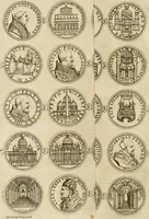 An illustration from Numismata summorum pontificum Templi Vaticani fabricam indicantia, chronologica ejusdem fabricae narratione ac multiplici eruditione explicata. Atque uberiori numismatum omnium pontificiorum lucubrationi veluti prodromus praemissa (1700)