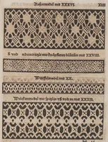 An illustration from Nüw Modelbuoch : allerley Gattungen Däntelschnür, so diser Zyt in hoch Tütschlanden geng und brüchig sind / zuo Underricht jren Leertöchteren unnd allen anderen Schnürwürckeren zuo Zürych und wo die sind yetz nüwlich zuobereit und erstmals in Truck verfergket durch R. M. (1561)
