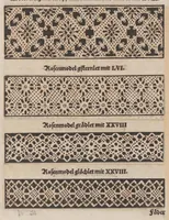 An illustration from Nüw Modelbuoch : allerley Gattungen Däntelschnür, so diser Zyt in hoch Tütschlanden geng und brüchig sind / zuo Underricht jren Leertöchteren unnd allen anderen Schnürwürckeren zuo Zürych und wo die sind yetz nüwlich zuobereit und erstmals in Truck verfergket durch R. M. (1561)