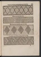 An illustration from Nüw Modelbuoch : allerley Gattungen Däntelschnür, so diser Zyt in hoch Tütschlanden geng und brüchig sind / zuo Underricht jren Leertöchteren unnd allen anderen Schnürwürckeren zuo Zürych und wo die sind yetz nüwlich zuobereit und erstmals in Truck verfergket durch R. M. (1561)