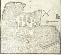 An illustration from Nvova inventione di fabricar fortezze, : di varie forme, in qvalvnqve sito di piano, di monte, in acqua, con diuersi disegni, et vn trattato del modo, che si hà da osseruare in esse, con le sve misvre, et ordine di levar le piante, tanto in fortezze reali, quanto non reali. (1598)