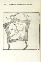 An illustration from Nvova inventione di fabricar fortezze, : di varie forme, in qvalvnqve sito di piano, di monte, in acqua, con diuersi disegni, et vn trattato del modo, che si hà da osseruare in esse, con le sve misvre, et ordine di levar le piante, tanto in fortezze reali, quanto non reali. (1598)