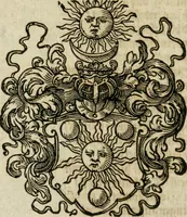 An illustration from Occvlta philosophia : von den verborgenen philosophischen Geheimnussen der heimlichen Goldblumen vnd lapidis philosophorum, was derselbige, vnd wie zu Erlangung dessen zu procediren, aussführlicher Bericht in einem philosophischen Gespräch verfasset : sampt der Schmaragd Taffel, Paraboln, symbolis, vnd 18. sonderbaren Figuren der hochberühmten Philosophen Hermetis Trismegisti vnd F. Basilii Valentini durch welche diese Kunst der philosophischen Goldblumen vollkomlich erkläret an Tag gegeben (1613)