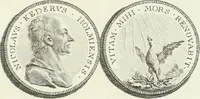 An illustration from Oeuvre du chevalier Hedlinger, ou, Recueil des medailles de ce celebre artiste, gravées en taille douce, accompagnées d'une explication historique et critique, et précédées de la vie de l'auteur (1778)