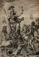 An illustration from Of the dominion, or, ownership of the sea two books. In the first is shew'd, that the sea, by the lavv of nature, or nations, is not common to all men, but capable of private dominion or proprietie, as well as the land. In the second is proved, that the dominion of the British sea, or that which incompasseth the isle of Great Britain, is, and ever hath been, a part or appendant of the empire of that island. Written at first in Latin, and entituled, Mare clausum seu, De dominio maris, by John Selden ... Translated into English; and set forth with som additional evidences and discourses (1652)