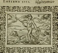 An illustration from Omnia Andreae Alciati v.c. emblemata : cum commentariis, quibus emblematum omnium aperta origine, mens authoris explicatur, & obscura omnia dubiaque illustrantur (1583)