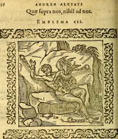 An illustration from Omnia Andreae Alciati v.c. emblemata, cum commentariis, quibus emblematum aperta origine mens auctoris explicatur, & obscura omnia, dubiáque illustrantur Adiectae ad calcem Notae posteriores (1589)