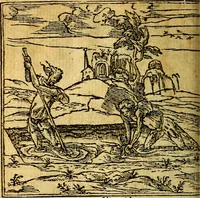 An illustration from Omnia D. And. Alciati emblemata : ad quae singula, praeter concinnas acutásque inscriptiones, lepidas & expressas imagines, ac caetera omnia, quae prioribus nostris editionibus cúm ad eorum distinctionem, tum ad ornatum & correctionem adhibita continebantur, : nunc primùm perelegantia persubtiliáq[ue] adiecta sunt epimuthia, quibus emblematum amplitudo quaecunq[ue] in iis dubia sunt aut obscura, tanquam perspicuis illustrantur (1566)