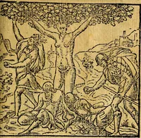 An illustration from Omnia D. And. Alciati emblemata : ad quae singula, praeter concinnas acutásque inscriptiones, lepidas & expressas imagines, ac caetera omnia, quae prioribus nostris editionibus cúm ad eorum distinctionem, tum ad ornatum & correctionem adhibita continebantur, : nunc primùm perelegantia persubtiliáq[ue] adiecta sunt epimuthia, quibus emblematum amplitudo quaecunq[ue] in iis dubia sunt aut obscura, tanquam perspicuis illustrantur (1566)