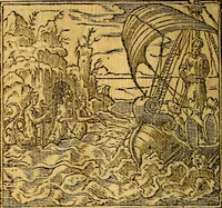 An illustration from Omnia D. And. Alciati emblemata : ad quae singula, praeter concinnas acutásque inscriptiones, lepidas & expressas imagines, ac caetera omnia, quae prioribus nostris editionibus cúm ad eorum distinctionem, tum ad ornatum & correctionem adhibita continebantur, : nunc primùm perelegantia persubtiliáq[ue] adiecta sunt epimuthia, quibus emblematum amplitudo quaecunq[ue] in iis dubia sunt aut obscura, tanquam perspicuis illustrantur (1566)