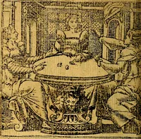 An illustration from Omnia D. And. Alciati emblemata : ad quae singula, praeter concinnas acutásque inscriptiones, lepidas & expressas imagines, ac caetera omnia, quae prioribus nostris editionibus cúm ad eorum distinctionem, tum ad ornatum & correctionem adhibita continebantur, : nunc primùm perelegantia persubtiliáq[ue] adiecta sunt epimuthia, quibus emblematum amplitudo quaecunq[ue] in iis dubia sunt aut obscura, tanquam perspicuis illustrantur (1566)