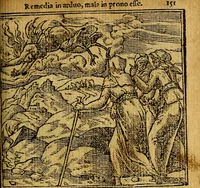 An illustration from Omnia D. And. Alciati emblemata : ad quae singula, praeter concinnas acutásque inscriptiones, lepidas & expressas imagines, ac caetera omnia, quae prioribus nostris editionibus cúm ad eorum distinctionem, tum ad ornatum & correctionem adhibita continebantur, : nunc primùm perelegantia persubtiliáq[ue] adiecta sunt epimuthia, quibus emblematum amplitudo quaecunq[ue] in iis dubia sunt aut obscura, tanquam perspicuis illustrantur (1566)