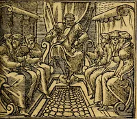 An illustration from Omnia D. And. Alciati emblemata : ad quae singula, praeter concinnas acutásque inscriptiones, lepidas & expressas imagines, ac caetera omnia, quae prioribus nostris editionibus cúm ad eorum distinctionem, tum ad ornatum & correctionem adhibita continebantur, : nunc primùm perelegantia persubtiliáq[ue] adiecta sunt epimuthia, quibus emblematum amplitudo quaecunq[ue] in iis dubia sunt aut obscura, tanquam perspicuis illustrantur (1566)