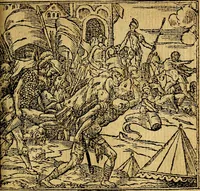 An illustration from Omnia D. And. Alciati emblemata : ad quae singula, praeter concinnas acutásque inscriptiones, lepidas & expressas imagines, ac caetera omnia, quae prioribus nostris editionibus cúm ad eorum distinctionem, tum ad ornatum & correctionem adhibita continebantur, : nunc primùm perelegantia persubtiliáq[ue] adiecta sunt epimuthia, quibus emblematum amplitudo quaecunq[ue] in iis dubia sunt aut obscura, tanquam perspicuis illustrantur (1566)
