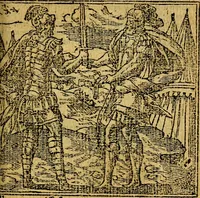 An illustration from Omnia D. And. Alciati emblemata : ad quae singula, praeter concinnas acutásque inscriptiones, lepidas & expressas imagines, ac caetera omnia, quae prioribus nostris editionibus cúm ad eorum distinctionem, tum ad ornatum & correctionem adhibita continebantur, : nunc primùm perelegantia persubtiliáq[ue] adiecta sunt epimuthia, quibus emblematum amplitudo quaecunq[ue] in iis dubia sunt aut obscura, tanquam perspicuis illustrantur (1566)